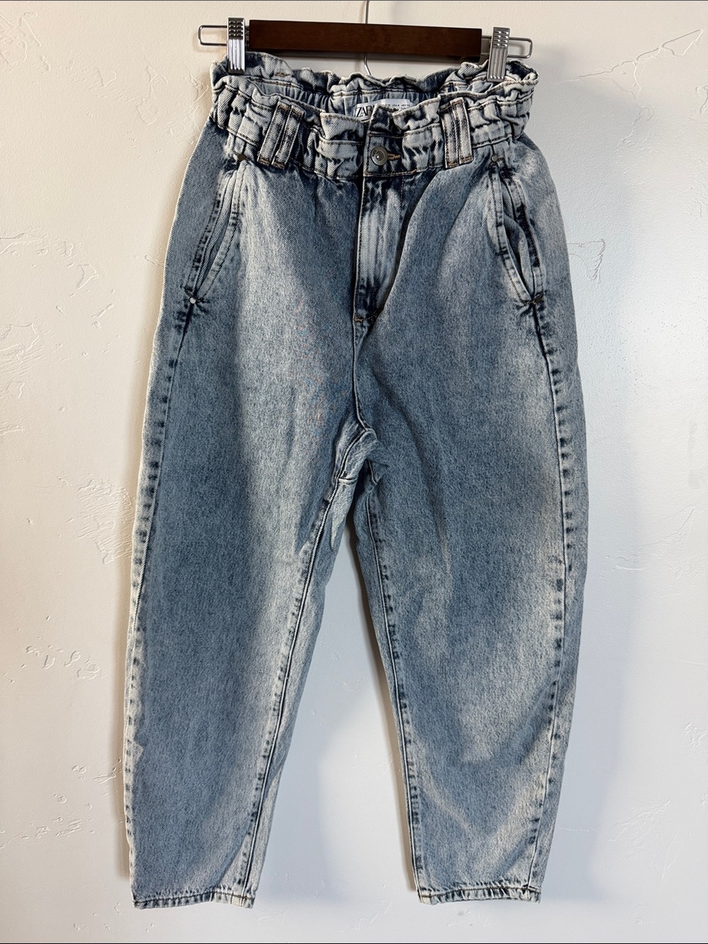 Zara High-Waist Paperbag Wide-Leg Jeans - Light Blue